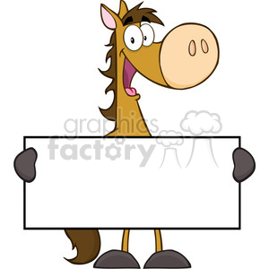 5685 Royalty Free Clip Art Horse Cartoon Mascot Character Holding A Banner clipart.