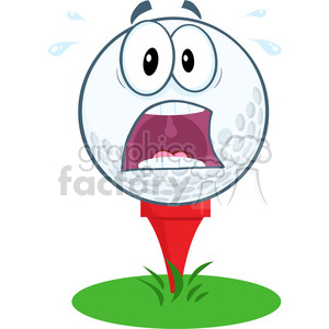 5704 Royalty Free Clip Art Panic Golf Ball Cartoon Mascot Character Over Tee clipart.