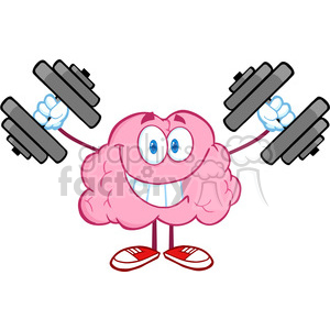 clipart - 5835 Royalty Free Clip Art Smiling Brain Cartoon Character Training With Dumbbells.