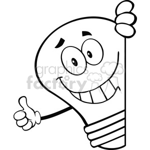 cartoon funny light+bulb idea character thumb up thumb+up black+white