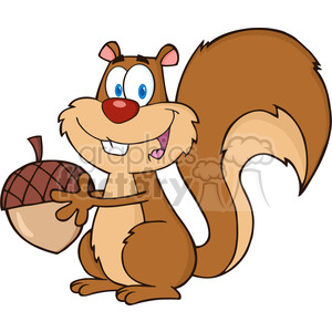 Cute Squirrel Cartoon Mascot Character Holding A Acorn clipart. Royalty-free image # 389437