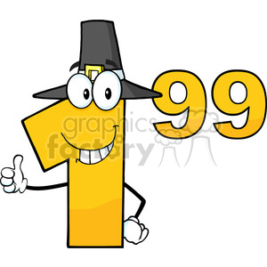 Price Tag Number 1.99 With Pilgrim Hat Cartoon Mascot Character Giving A Thumb Up clipart.