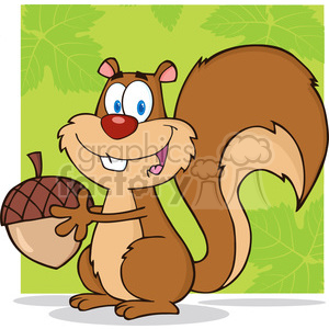 6730 Royalty Free Clip Art Cute Squirrel Cartoon Mascot Character Holding A Acorn clipart. Royalty-free image # 389592