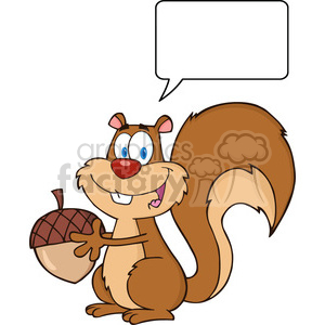 6729 Royalty Free Clip Art Cute Squirrel Cartoon Mascot Character Holding A Acorn With Speech Bubble clipart. Royalty-free image # 389634