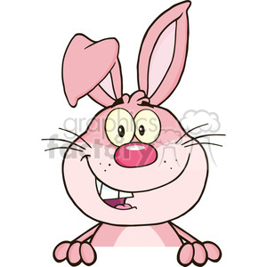 Cute Pink Rabbit Cartoon Mascot Character Over Blank Sign clipart.