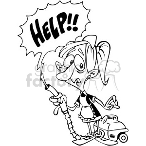 cartoon maid with a vacuum saying help clipart.