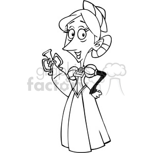clipart - medieval woman holding a vase black and white.
