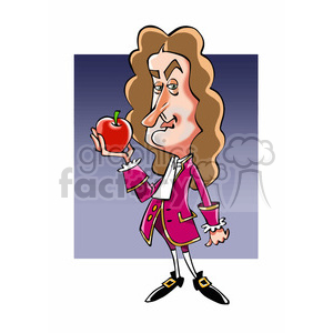 Isaac Newton bw cartoon caricature clipart.