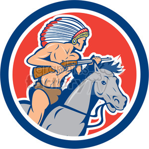 clipart - indian riding horse side in circle shape.