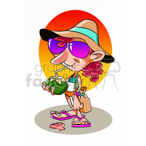 cartoon characters funny woman girl vacation beach drinking beverage coconut sucking