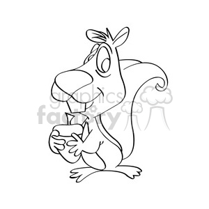 vector black and white cartoon squirrel holding a nut clipart.