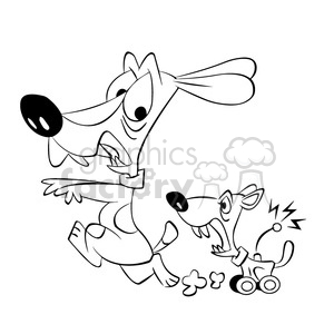 vector black and white toy dog chasing a real dog cartoon clipart.