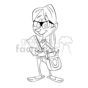 black and white image of female college student universitaria negro clipart. Commercial use image # 394009