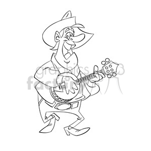 black and white image of man playing banjo hombre tocando banjo negro clipart. Commercial use image # 394049
