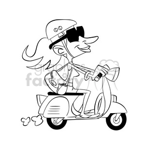 cartoon girl riding scooter transportation black+white
