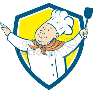 chef arm out hold spatula SHIELD clipart.