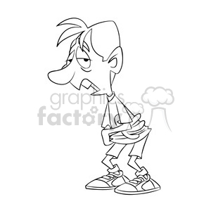 kid with a stomach ache black and white clipart.