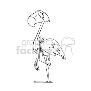 clipart - flamingo with broken leg black and white.