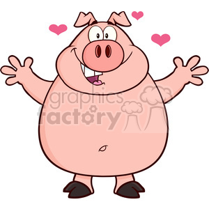 7145 Royalty Free RF Clipart Illustration Happy Pig Cartoon Mascot Character Open Arms For Hugging clipart. Commercial use image # 395337