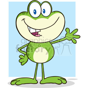 7246 Royalty Free RF Clipart Illustration Cute Frog Cartoon Mascot Character Waving For Greeting clipart. Commercial use image # 395497