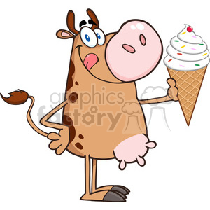 Royalty Free RF Clipart Illustration Happy Brown Cow Cartoon Mascot Character Holding A Ice Cream clipart. Royalty-free image # 395577
