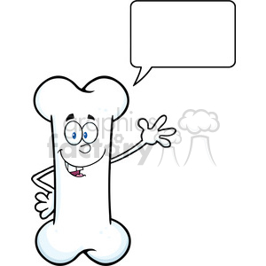 Royalty Free RF Clipart Illustration Funny Bone Cartoon Mascot Character Waving With Speech Bubble