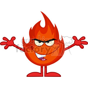 Royalty Free RF Clipart Illustration Evil Fire Cartoon Mascot Character With Open Arms clipart.