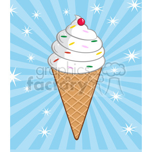 Royalty Free RF Clipart Illustration Ice Cream Cone With Cherry And Background clipart.