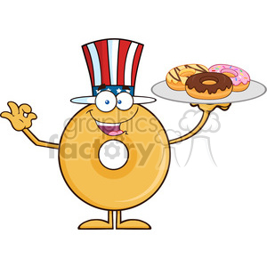 8664 Royalty Free RF Clipart Illustration American Donut Cartoon Character Serving Donuts Vector Illustration Isolated On White clipart.