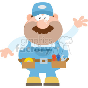clipart - 8528 Royalty Free RF Clipart Illustration Mechanic Cartoon Character Waving For Greeting Flat Style Vector Illustration Isolated On White.