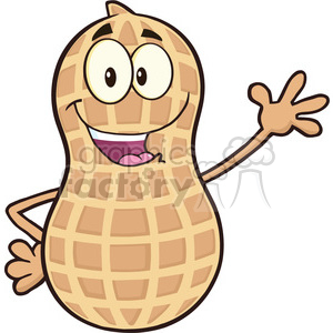 8729 Royalty Free RF Clipart Illustration Happy Peanut Cartoon Mascot Character Waving Vector Illustration Isolated On White clipart.