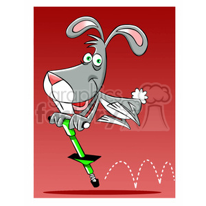 cartoon bunny mascot jumping pogo stick clipart.