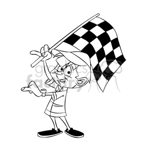 josh the cartoon character holding checkered flag black white clipart.