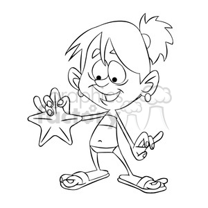 ally the cartoon character holding a starfish black white clipart. Commercial use image # 397457