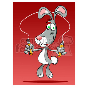 clipart - cartoon bunny mascot jumping rope.