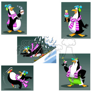 cartoon character penguin mascot animal set
