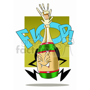 clipart - cartoon bottle of champagne blowing its cork.