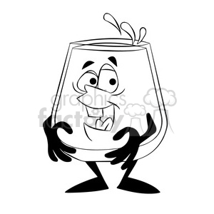 clipart - larry the cartoon glass character full of water black white.