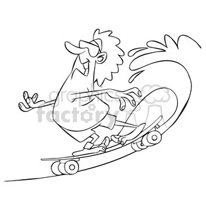 clipart - tom the cartoon surfer character riding skateboard on water black white.