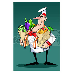 cartoon chef grocery shopping for ingredients clipart. Commercial use image # 397777