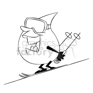 aqua the cartoon water drop skiing black white clipart. Commercial use image # 397817