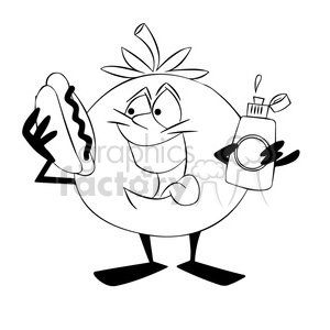 mascot character cartoon tomato food black+white