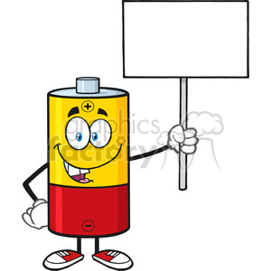 clipart - royalty free rf clipart illustration cute battery cartoon mascot character holding a blank sign vector illustration isolated on white.