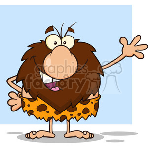 clipart - happy male caveman cartoon mascot character waving for greeting vector illustration.