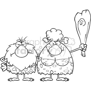 funny caveman couple cartoon mascot characters with woman holding a club vector illustration clipart. Commercial use image # 399031