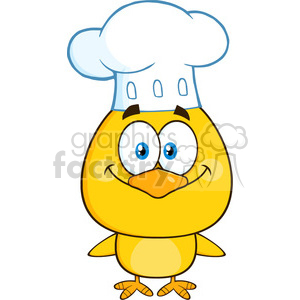 royalty free rf clipart illustration happy chef yellow chick cartoon character vector illustration isolated on white .