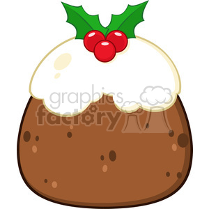 clipart - royalty free rf clipart illustration christmas pudding cake topped with holly and berries vector illustration isolated on white.