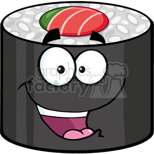 illustration happy sushi roll cartoon mascot character vector illustration isolated on white