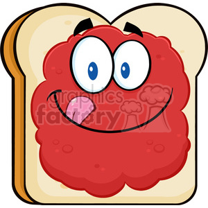 illustration toast bread slice cartoon character licking his lips with jam vector illustration isolated on white background