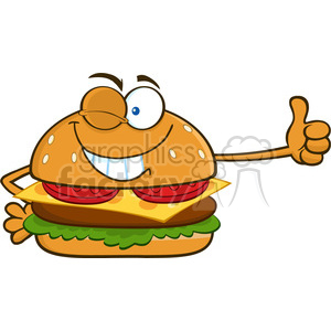 illustration winking burger cartoon mascot character showing thumbs up vector illustration isolated on white background clipart. Commercial use image # 399531